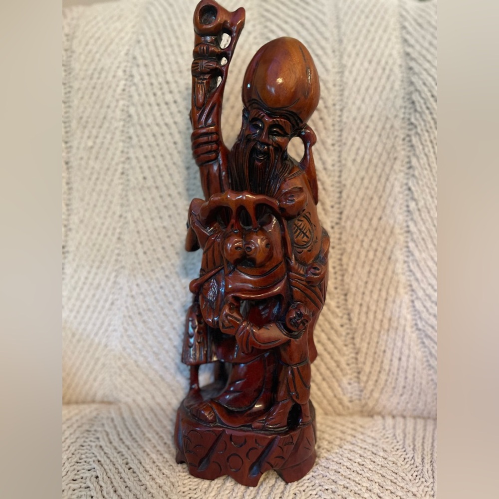 18” Asian hand-carved statue: God of Longevity